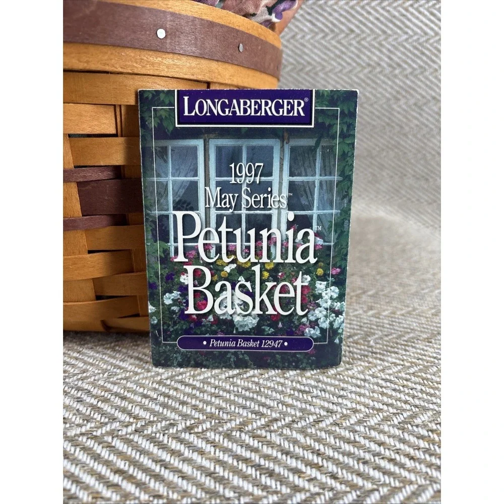 Longaberger Basket Petunia 1997 Flower Fabric Two Leather Handles Plastic Insert